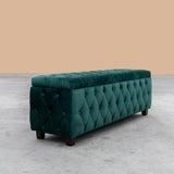 Riga Chesterfield Upholstered Ottoman Storage Box with Wooden Legs in Plush Velvet Fabric