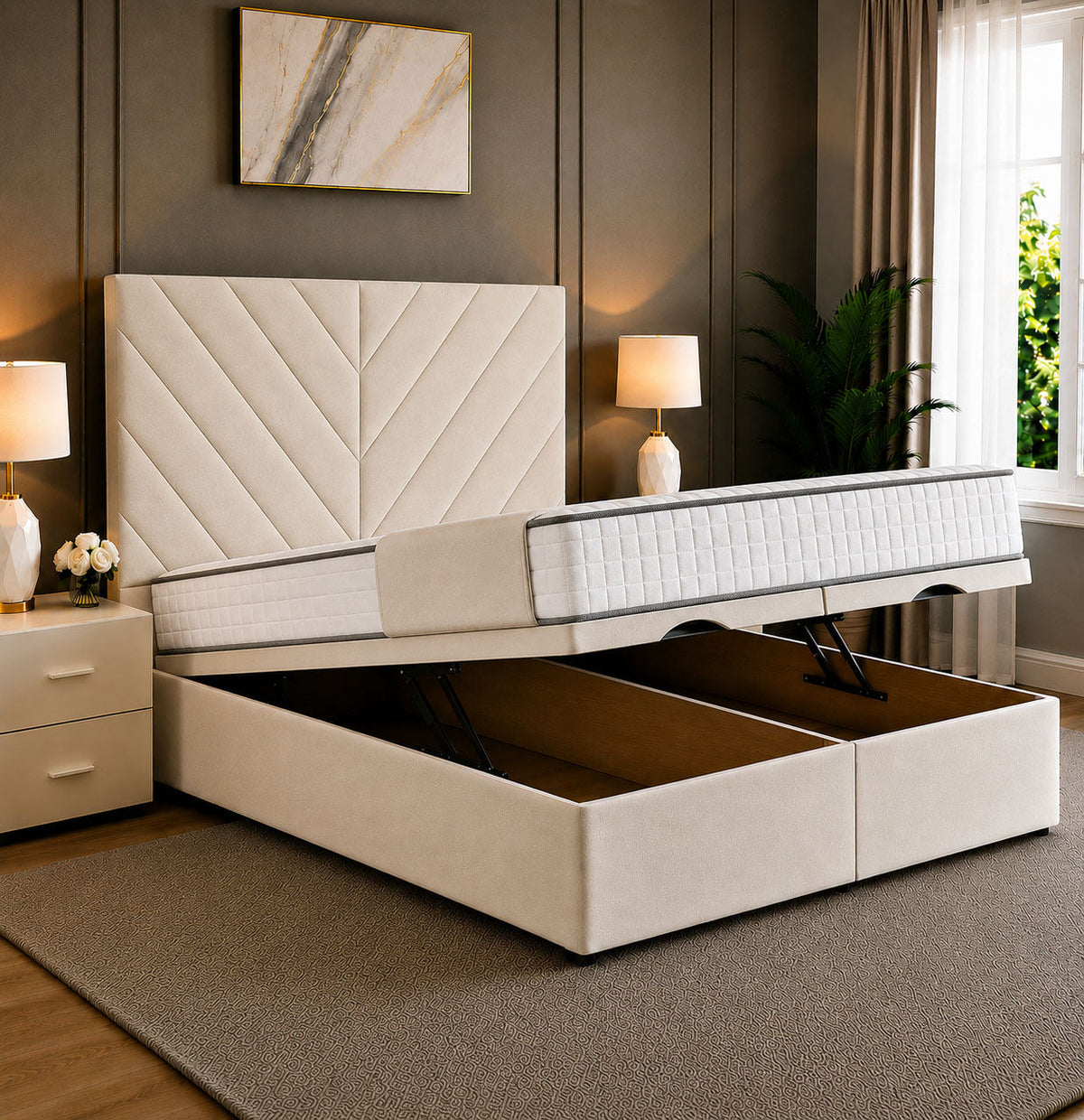 Paris Chevron Divan Ottoman Storage Bed Frame