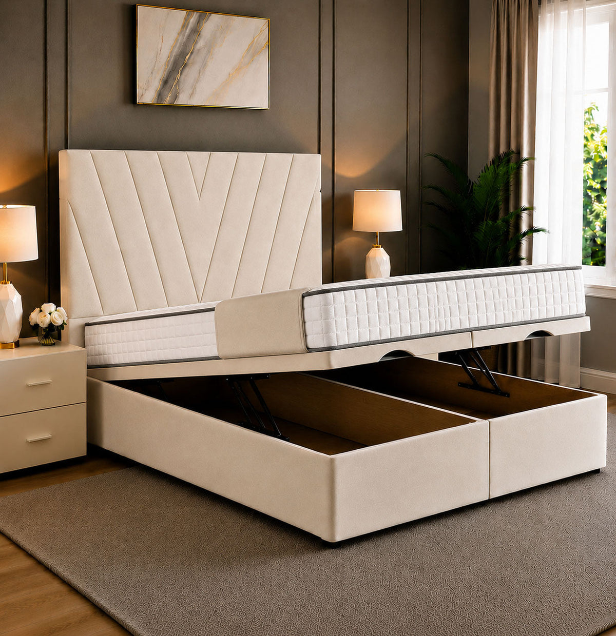 Maya Chevron Divan Ottoman Storage Bed Frame