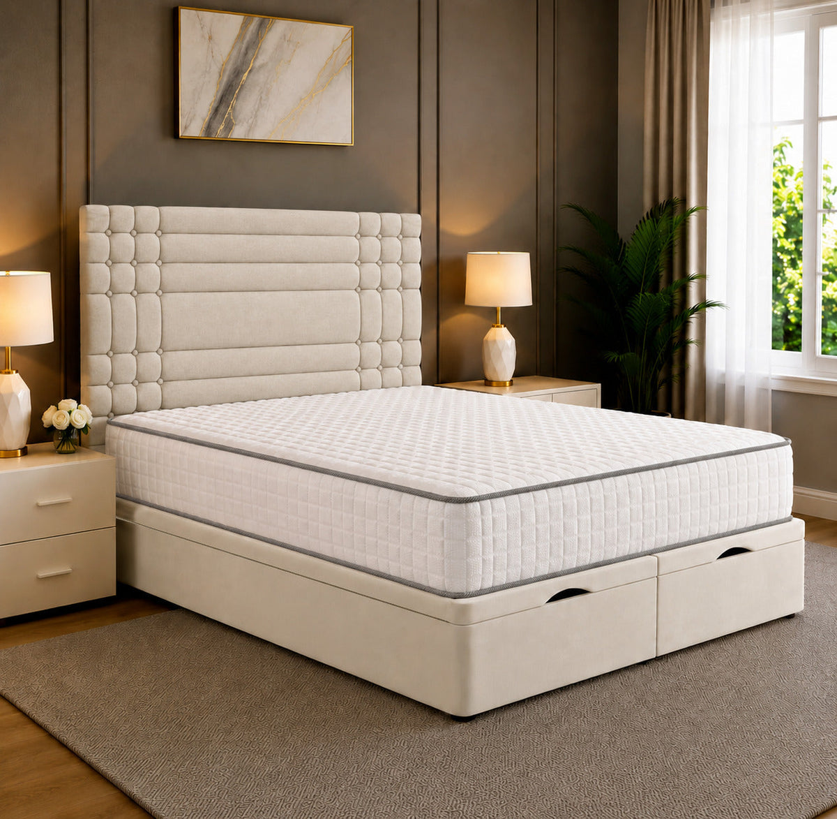 Persia Linear Panel Divan Ottoman Storage Bed Frame