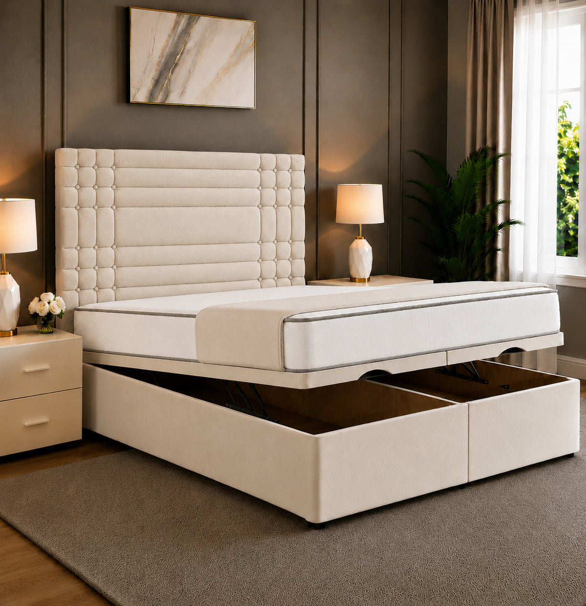 Persia Linear Panel Divan Ottoman Storage Bed Frame
