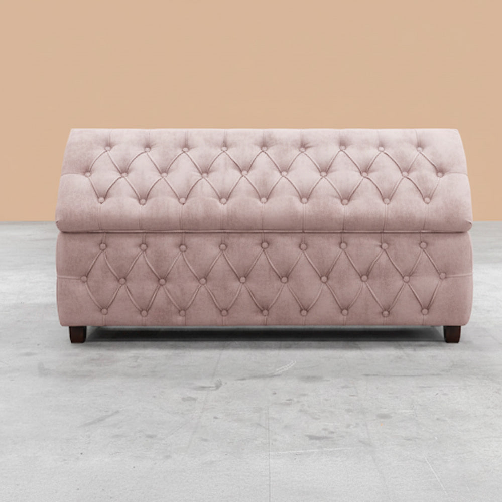 Riga Chesterfield Upholstered Ottoman Storage Box with Wooden Legs in Plush Velvet Fabric