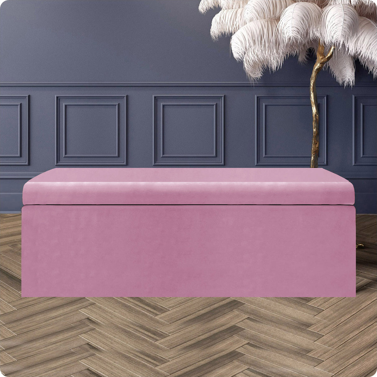 Safar Large Velvet Ottoman Storage Box with Plain Lid