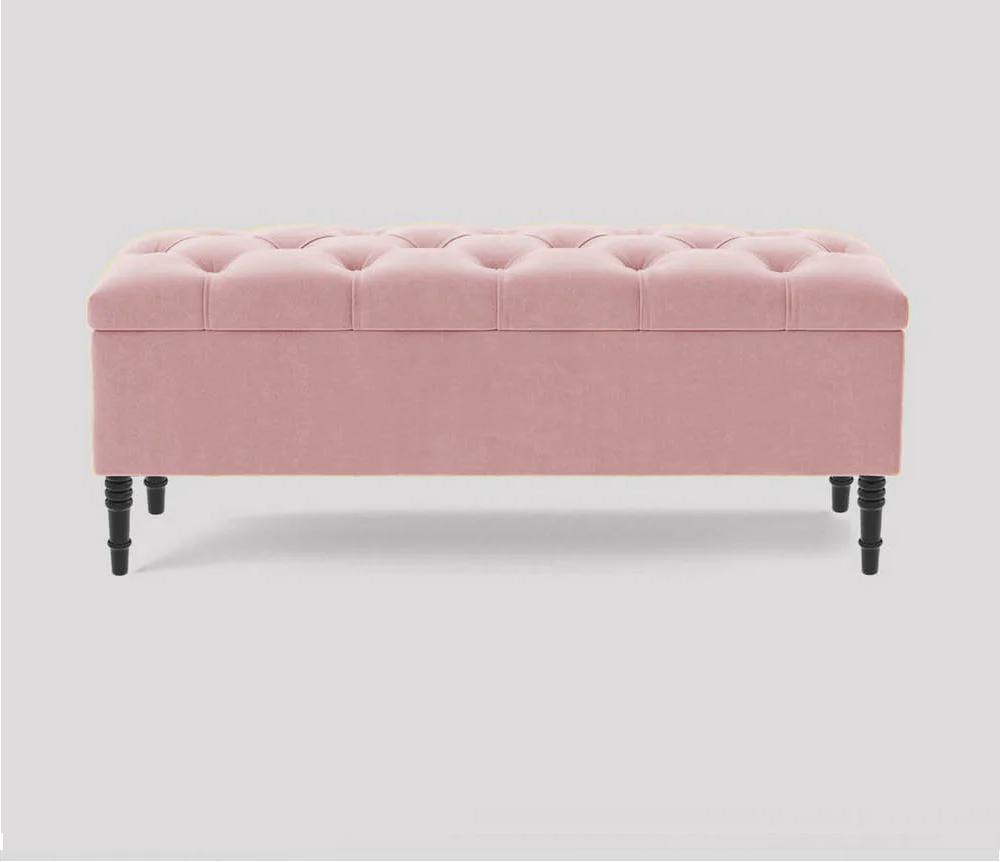 Swiss Chesterfield Upholstered Ottoman Storage Bench with Legs