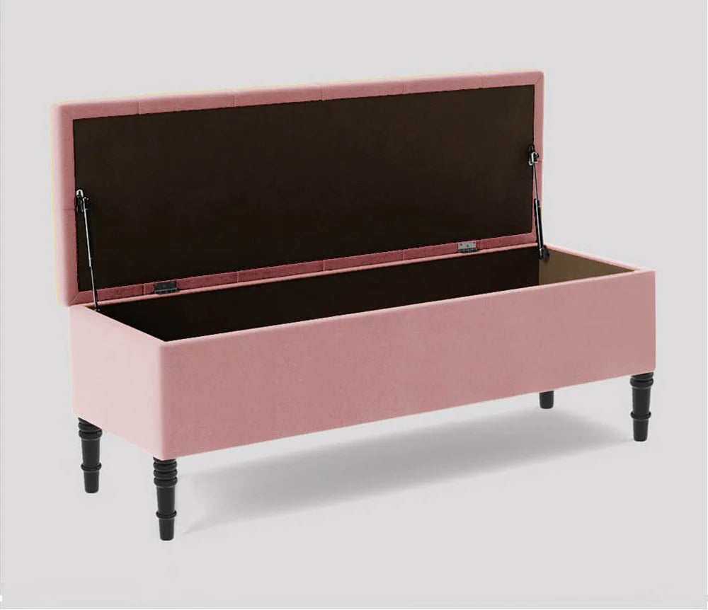 Swiss Chesterfield Upholstered Ottoman Storage Bench with Legs