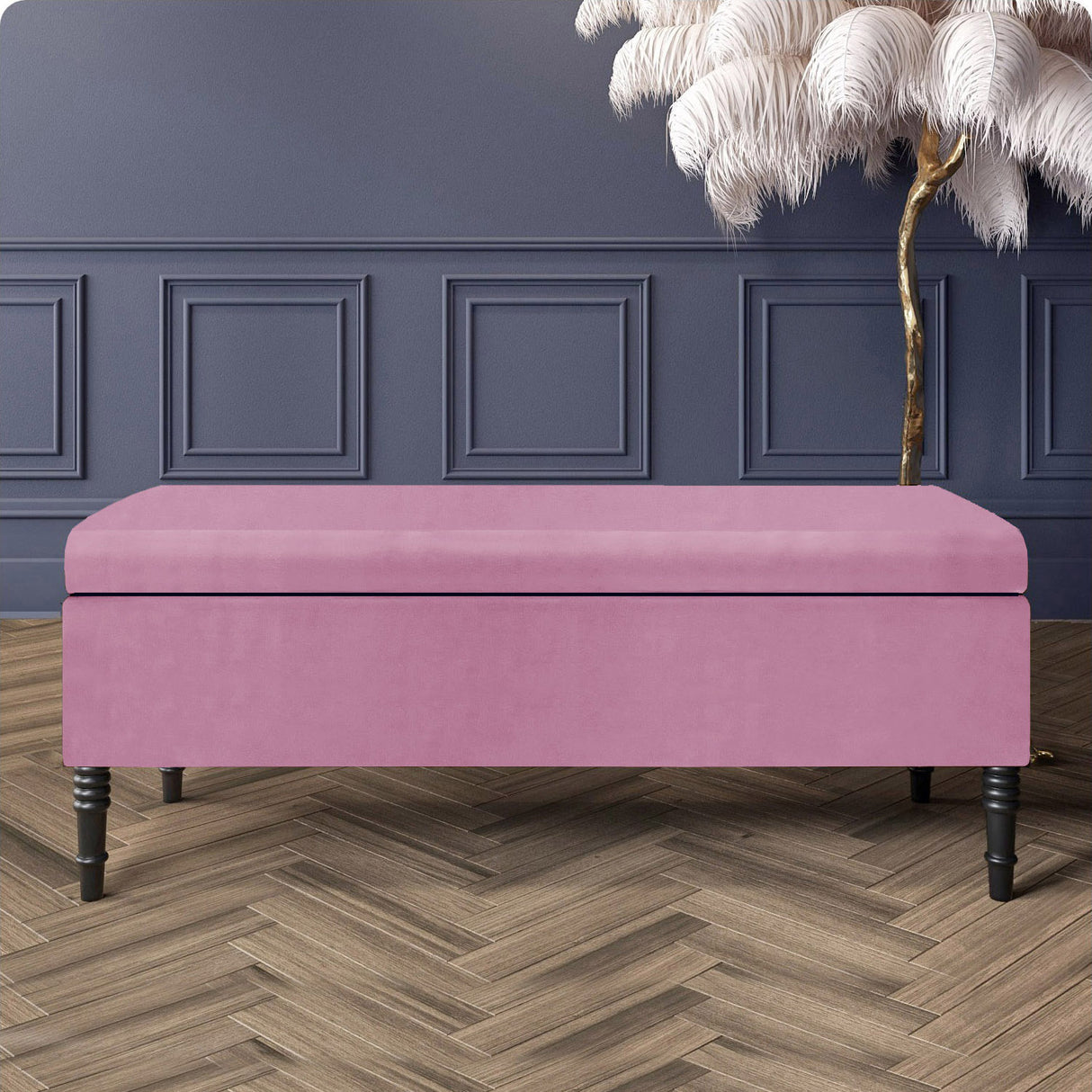 Paris Velvet Ottoman Storage Bench with Plain Lid