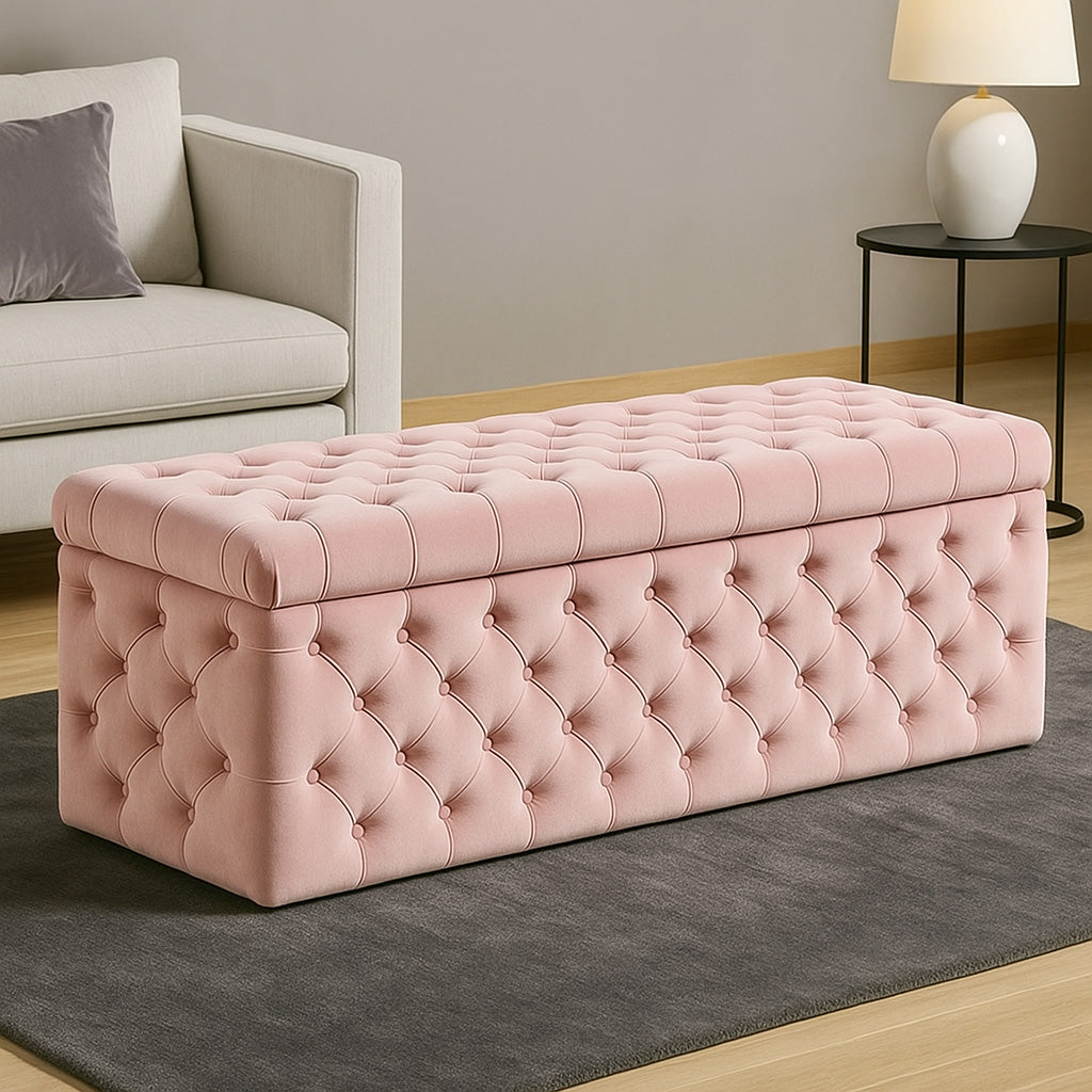 Lux Full Upholstered Velvet Storage Ottoman Box