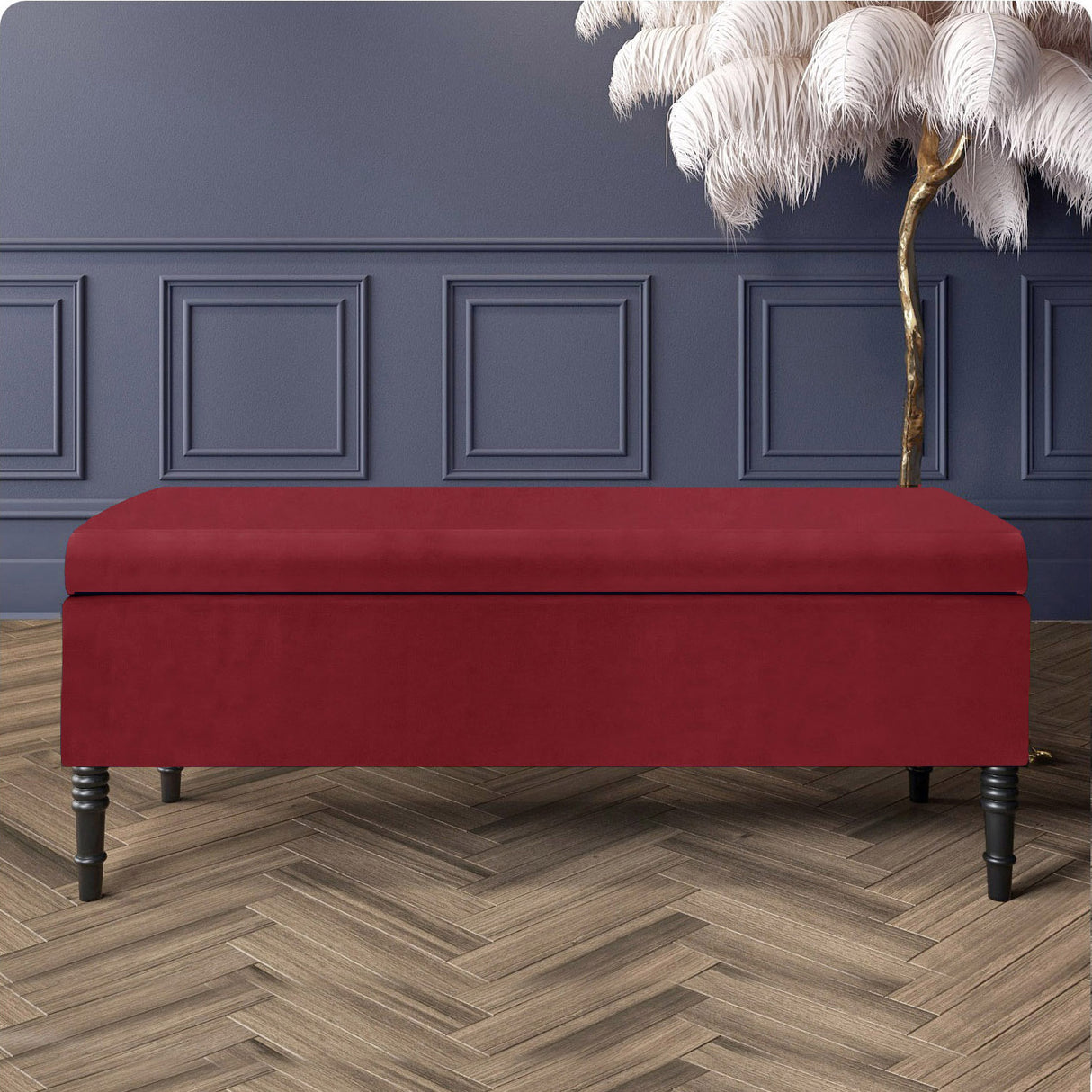 Paris Velvet Ottoman Storage Bench with Plain Lid