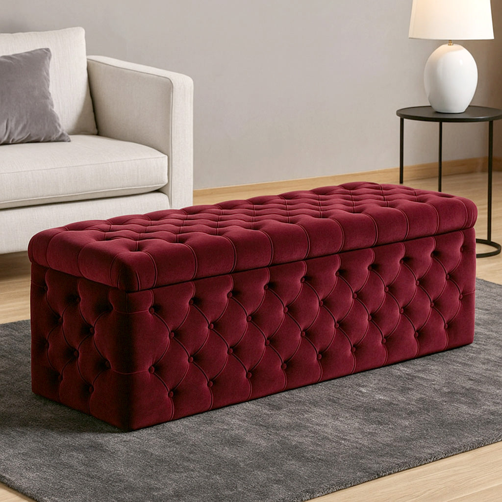 Lux Full Upholstered Velvet Storage Ottoman Box