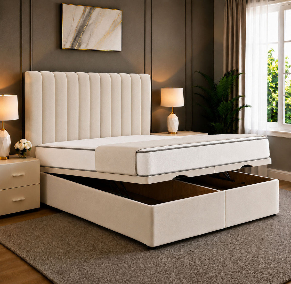 Safar Striped Divan Storage Ottoman Bed Frame