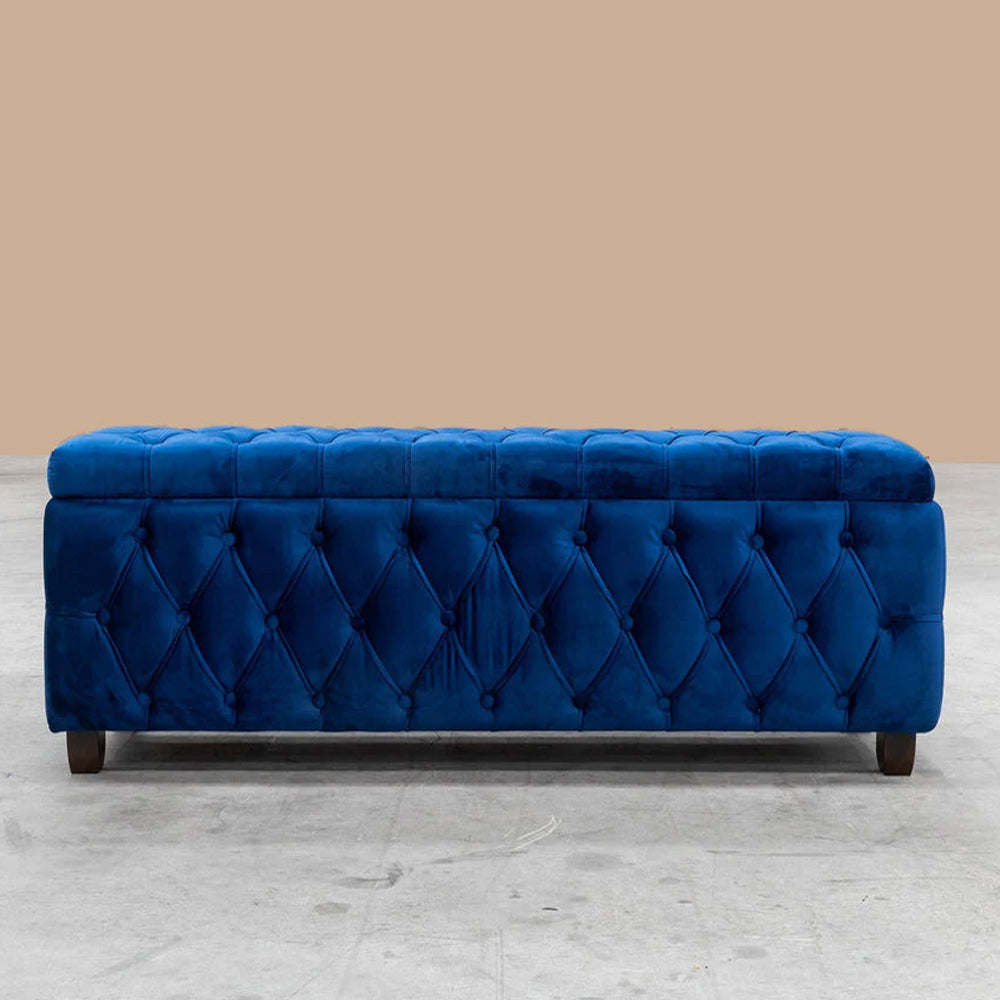 Riga Chesterfield Upholstered Ottoman Storage Box with Wooden Legs in Plush Velvet Fabric