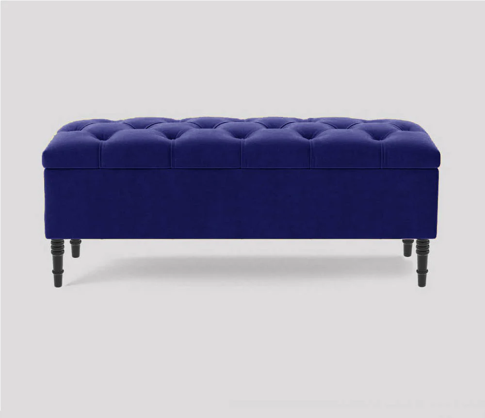 Swiss Chesterfield Upholstered Ottoman Storage Bench with Legs