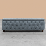 Riga Chesterfield Upholstered Ottoman Storage Box with Wooden Legs in Plush Velvet Fabric