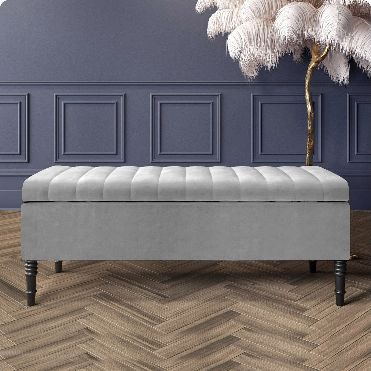 Paris Striped Ottoman Bench with storage