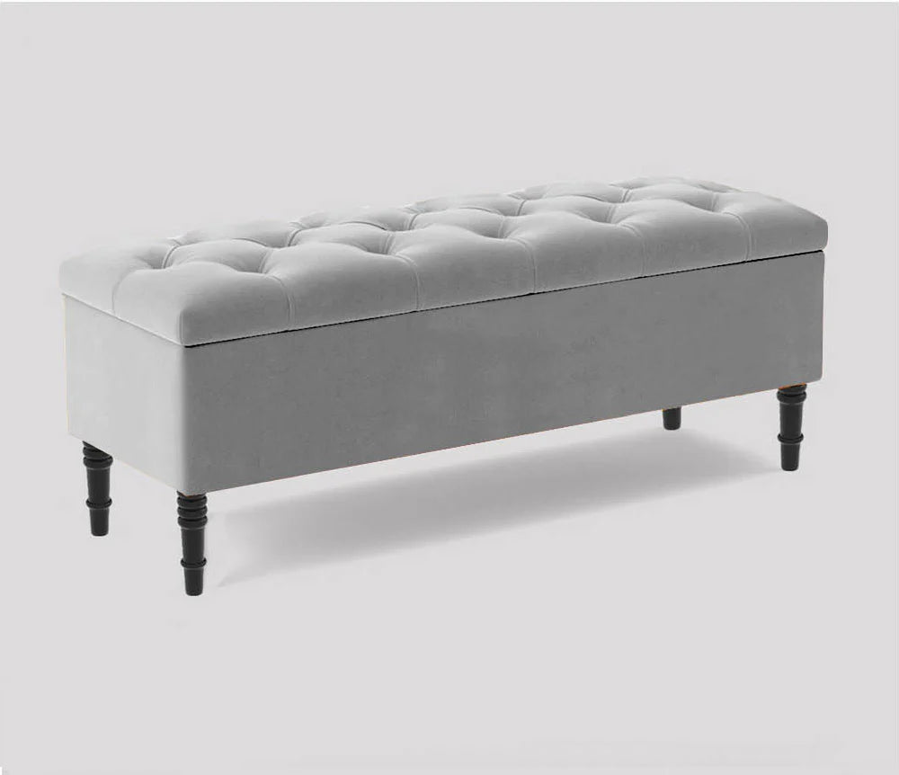 Swiss Chesterfield Upholstered Ottoman Storage Bench with Legs