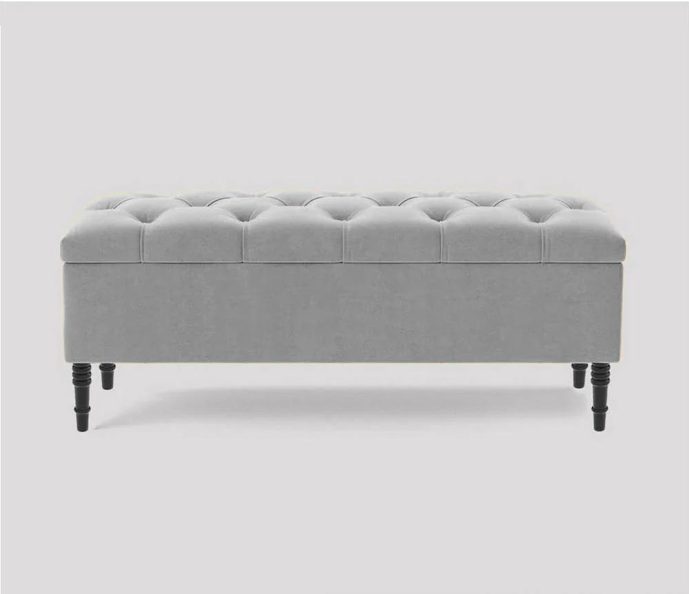 Swiss Chesterfield Upholstered Ottoman Storage Bench with Legs