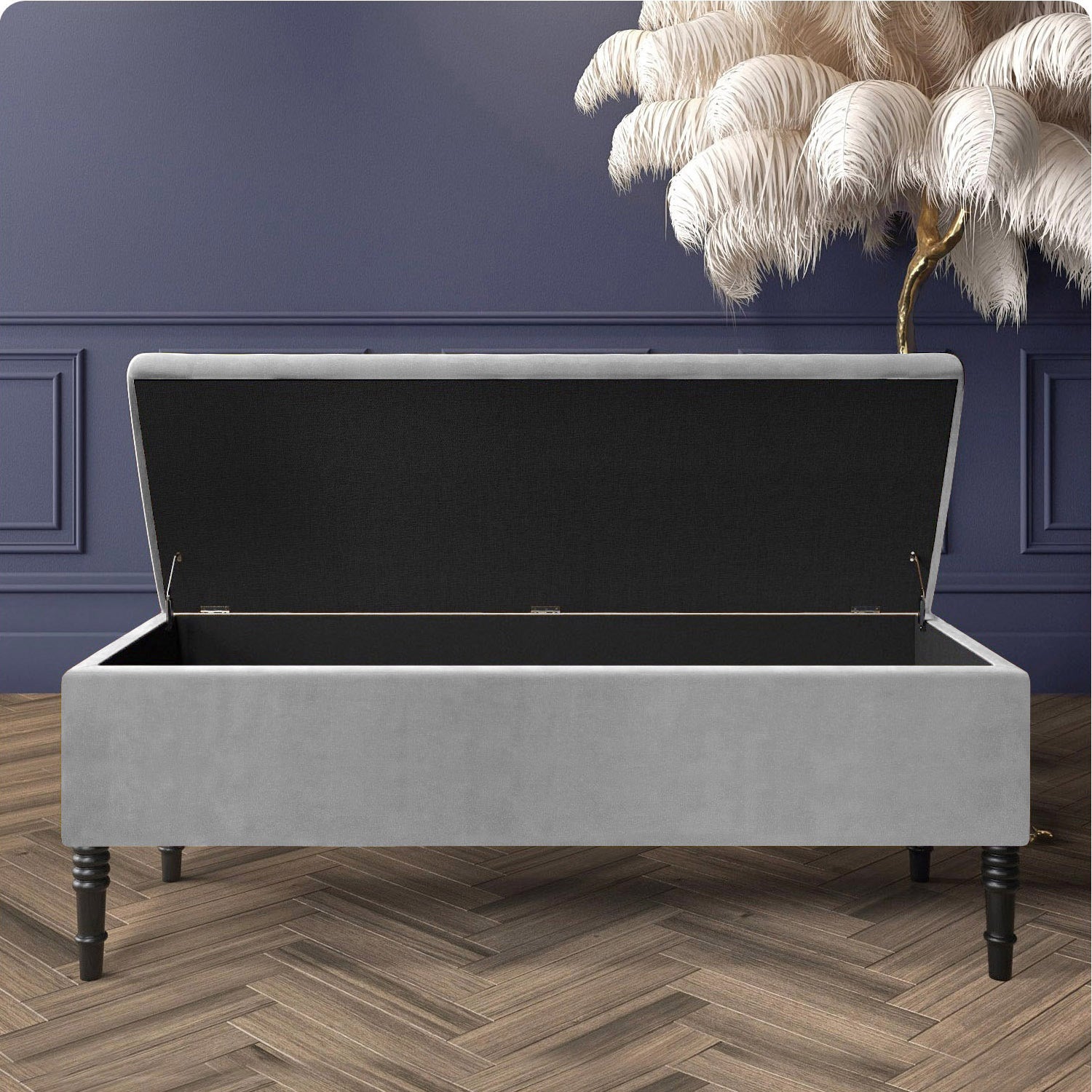 Paris Velvet Ottoman Storage Bench with Plain Lid