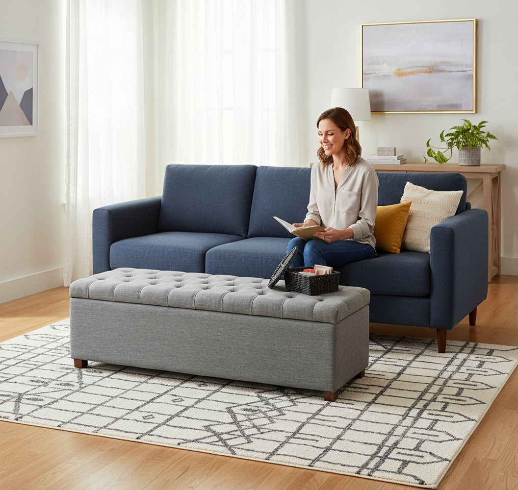 Linoso Chesterfield Ottoman Storage Box with Legs