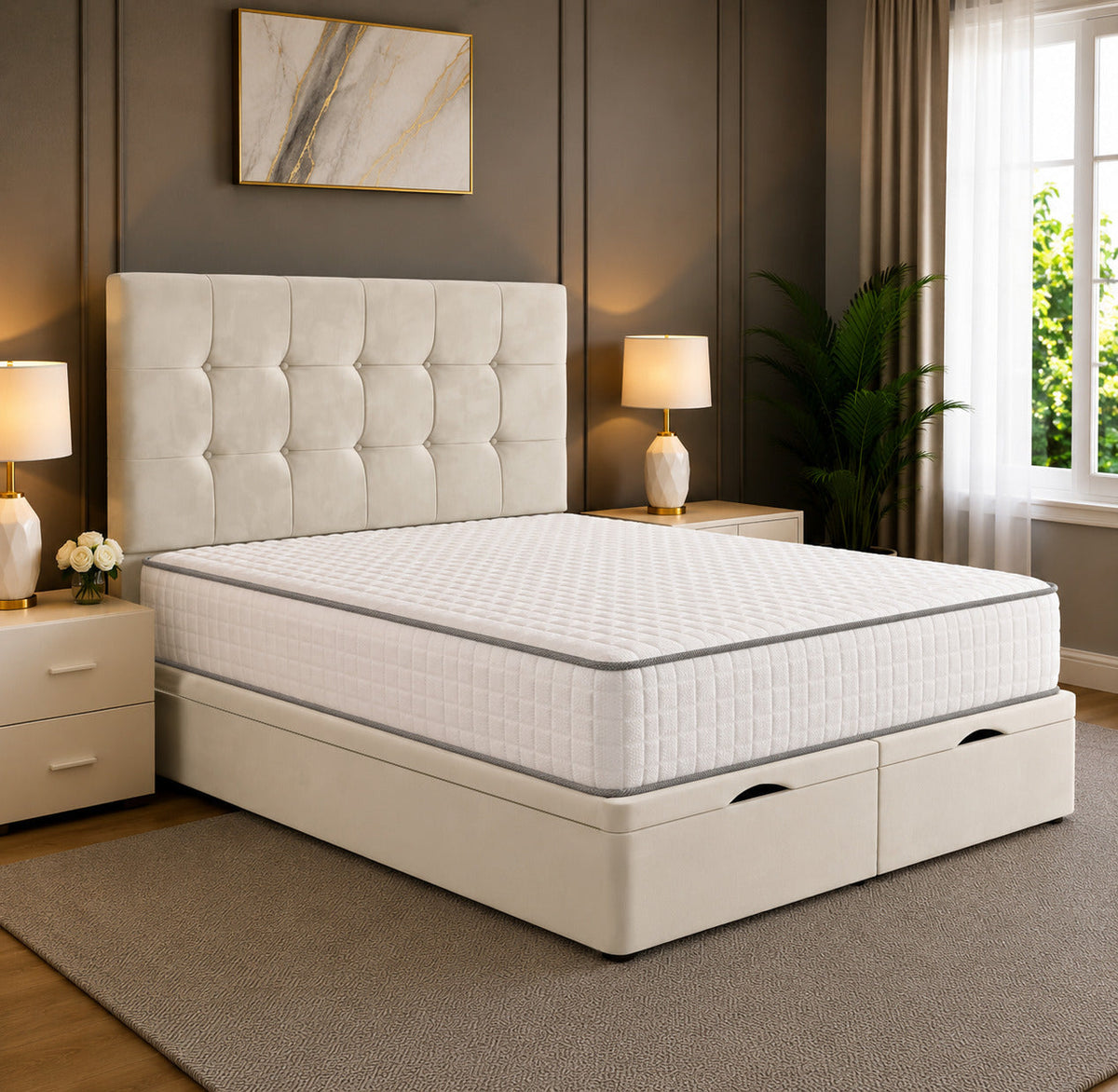 Solis Square Tufted Divan Storage Ottoman Bed Frame