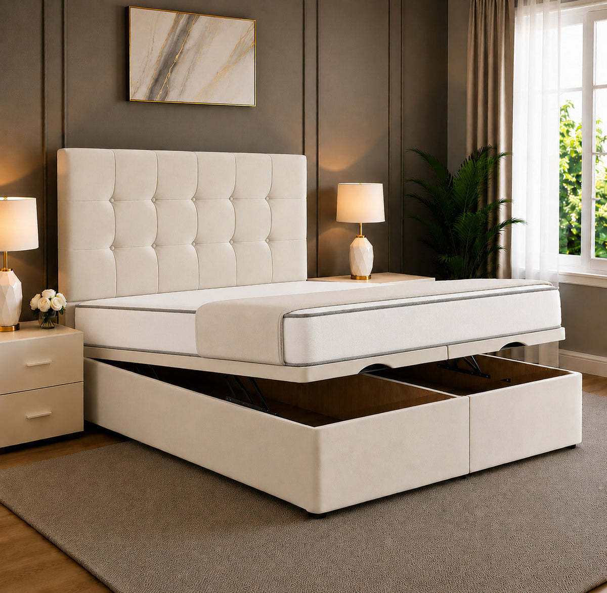 Solis Square Tufted Divan Storage Ottoman Bed Frame