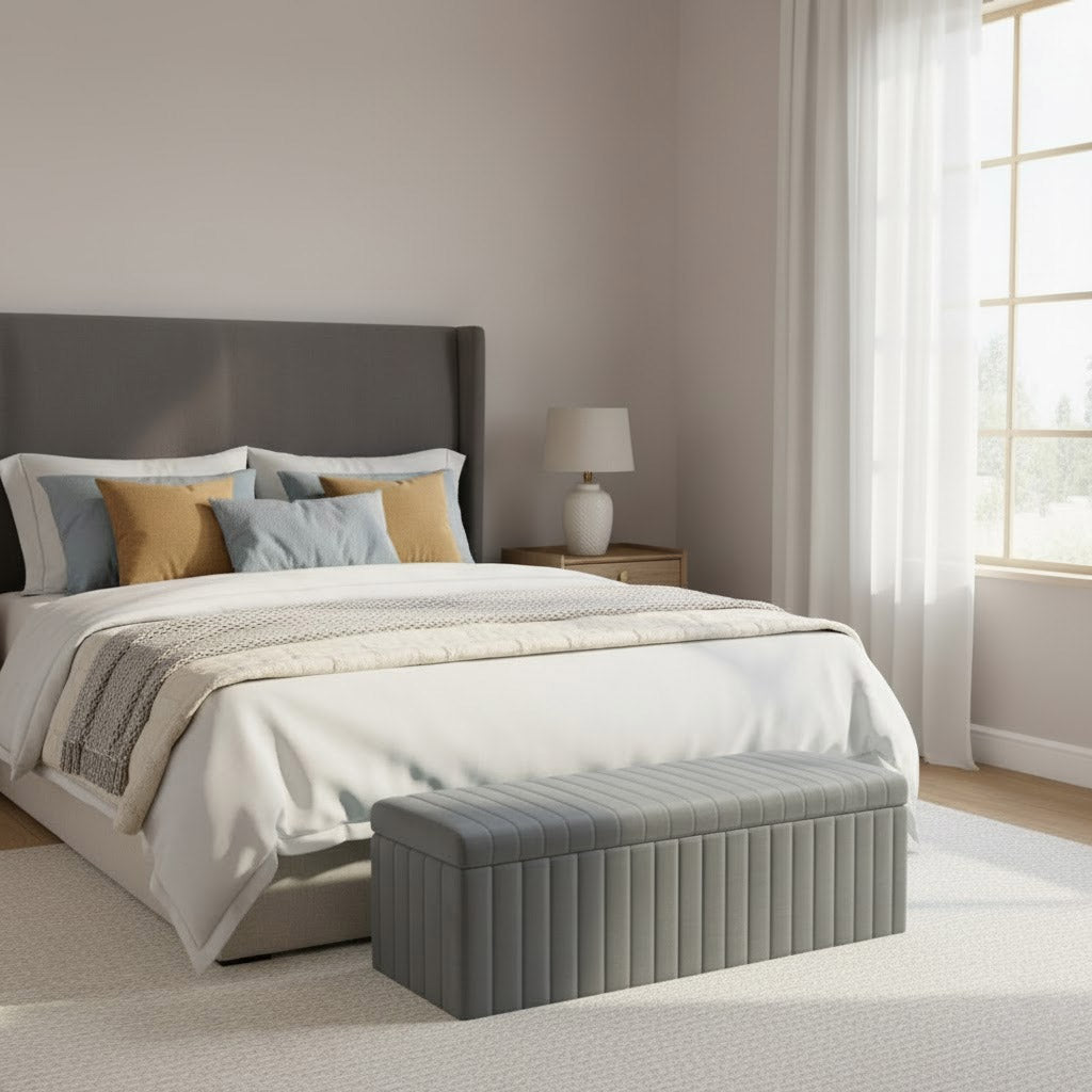 Safar Full Striped Upholstered Ottoman Box