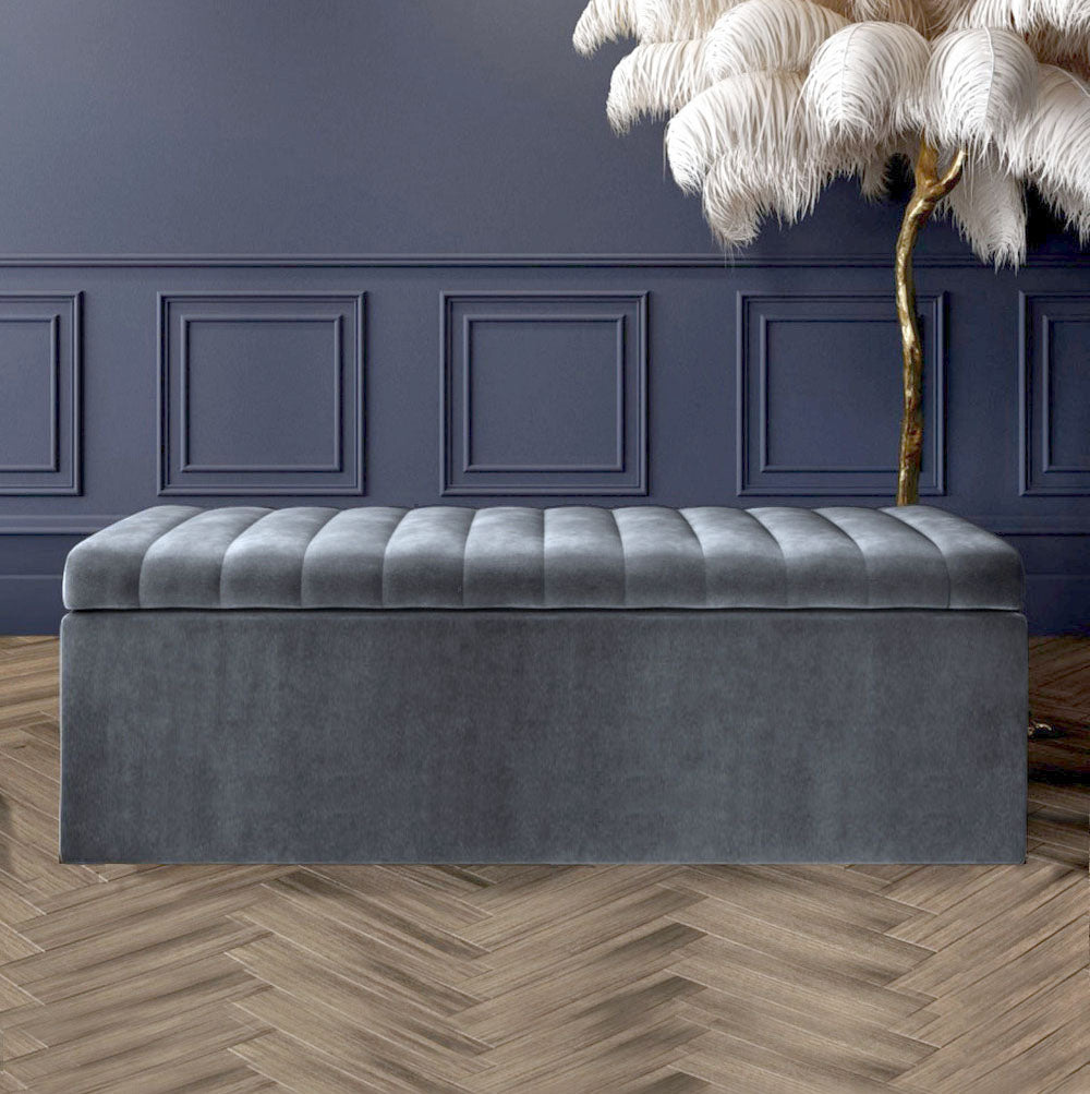 Large Safar Ottoman Storage Box - Plush Velvet Upholstered Blanket Box