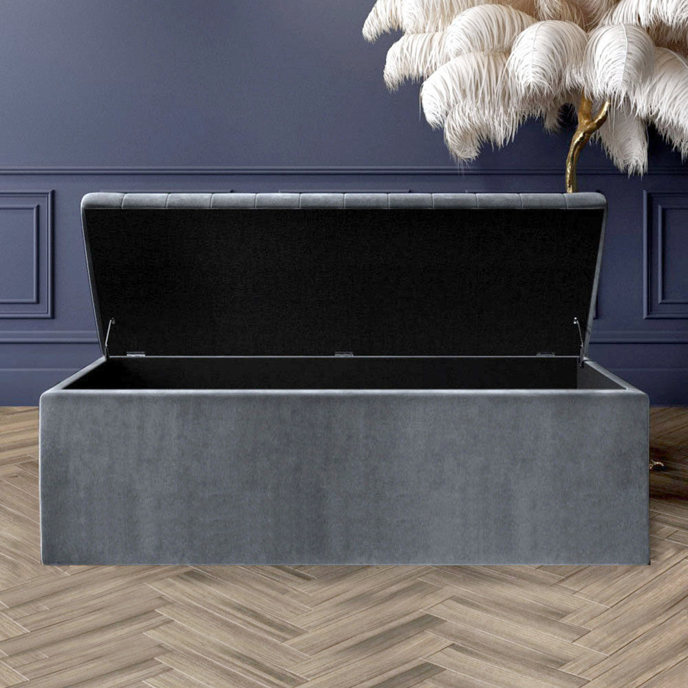 Large Safar Ottoman Storage Box - Plush Velvet Upholstered Blanket Box