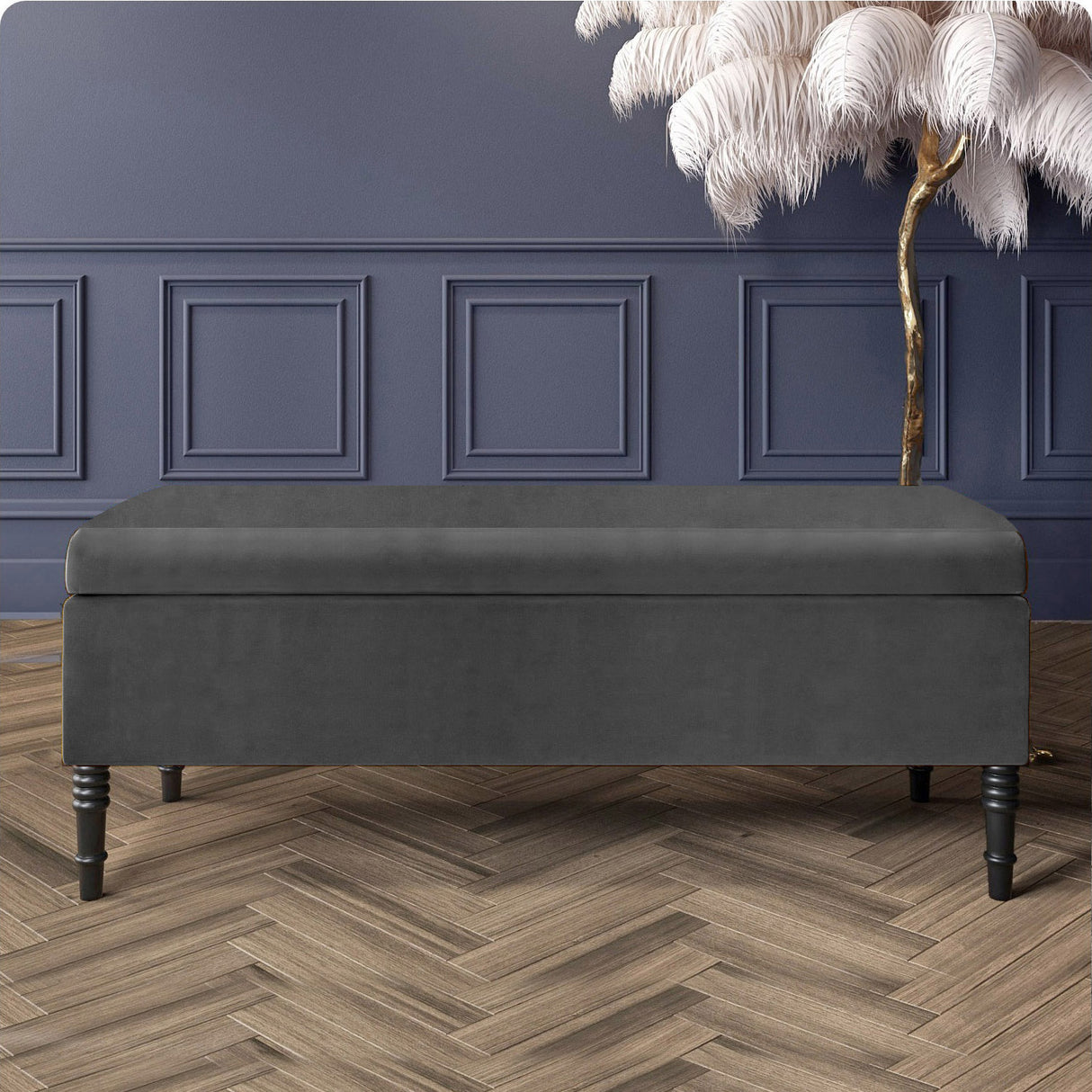 Paris Velvet Ottoman Storage Bench with Plain Lid