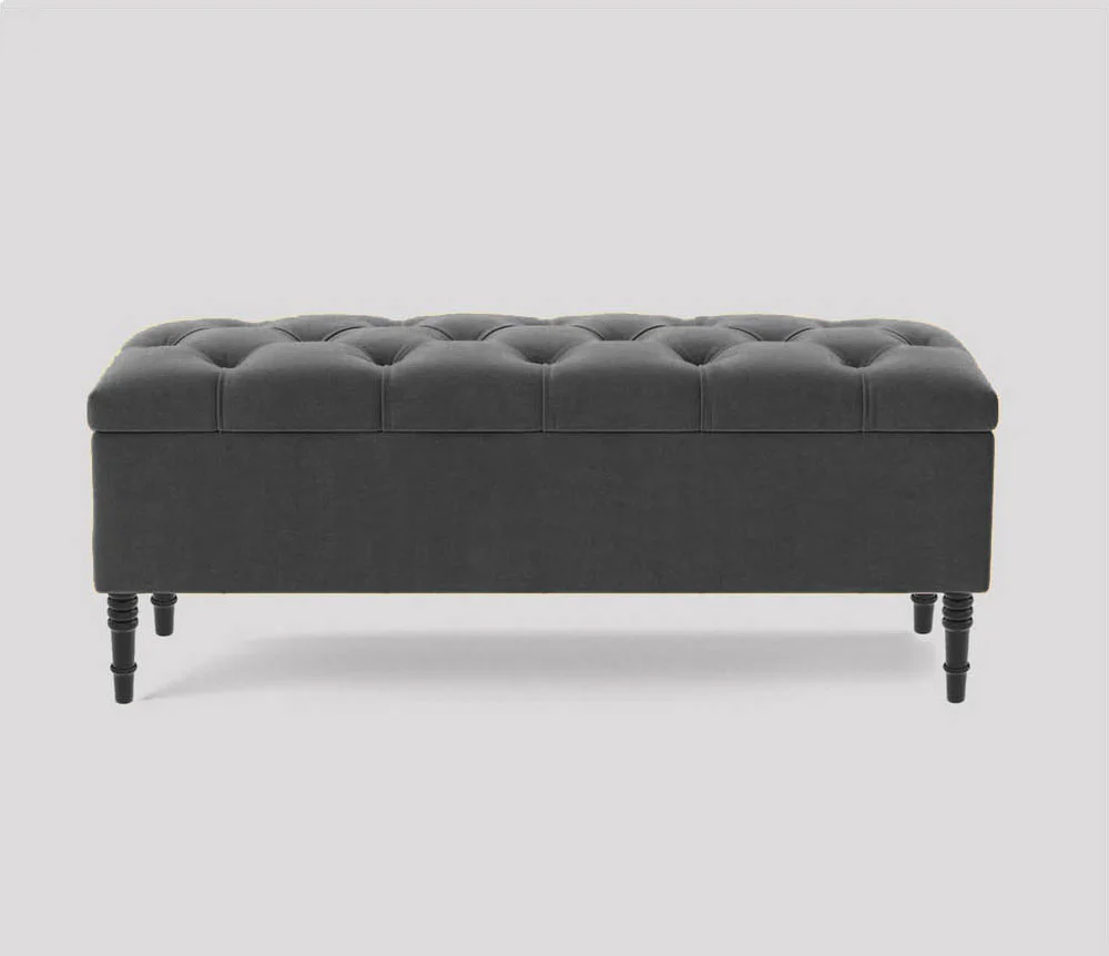 Swiss Chesterfield Upholstered Ottoman Storage Bench with Legs