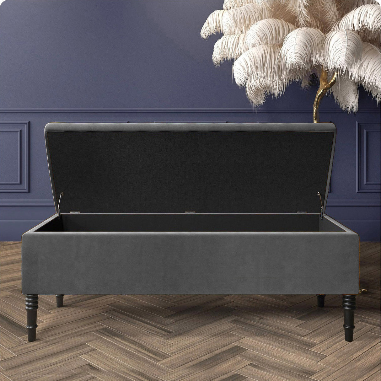 Paris Velvet Ottoman Storage Bench with Plain Lid