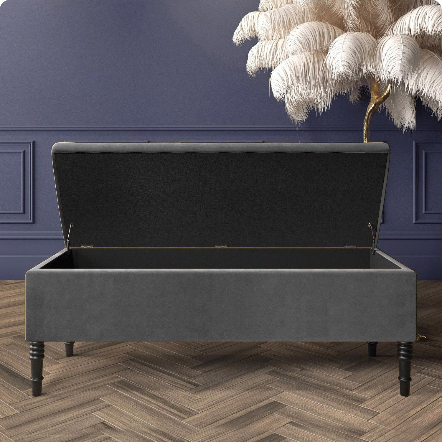Paris Velvet Ottoman Storage Bench with Plain Lid