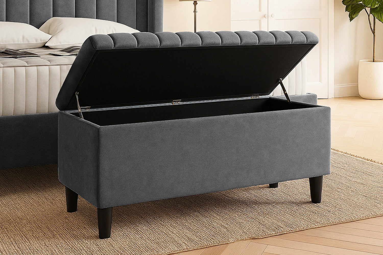 Safari Lined Upholstered Ottoman Bench with Storage