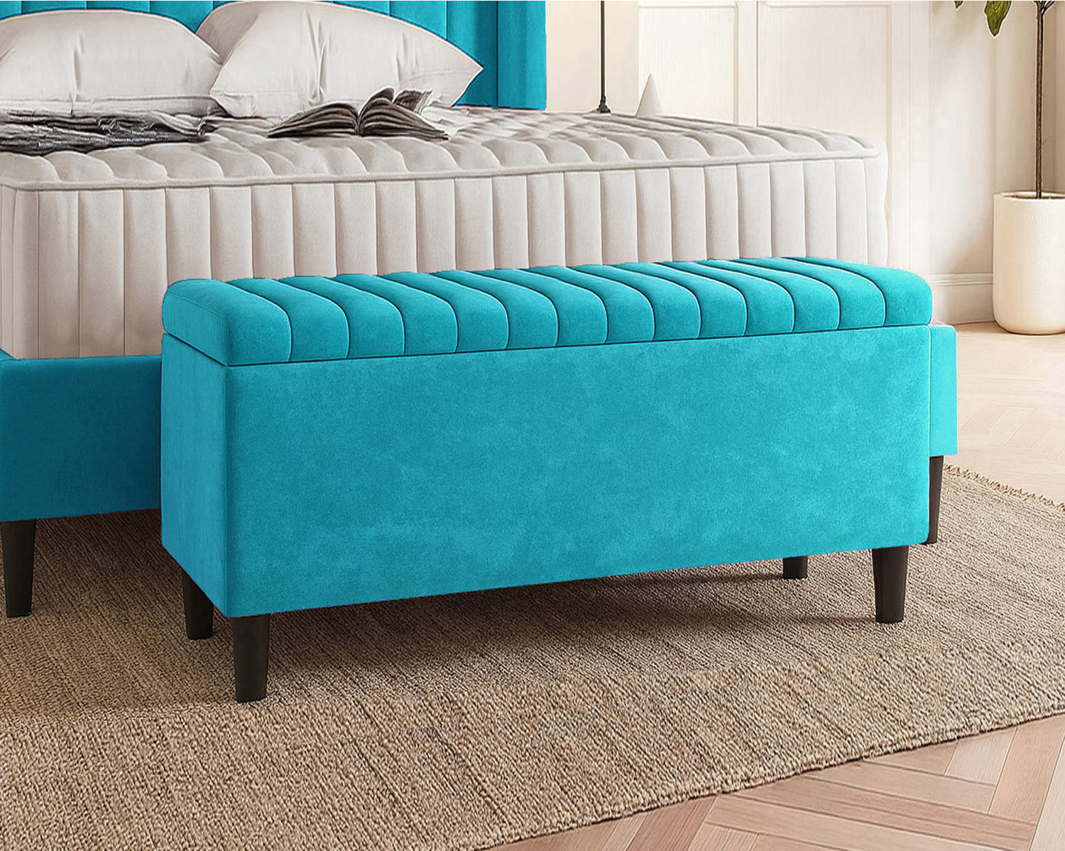 Safari Lined Upholstered Ottoman with Legs