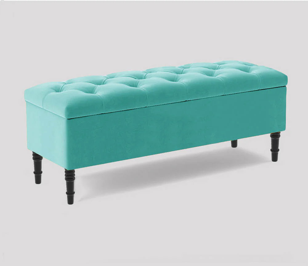 Swiss Chesterfield Upholstered Ottoman Storage Bench with Legs