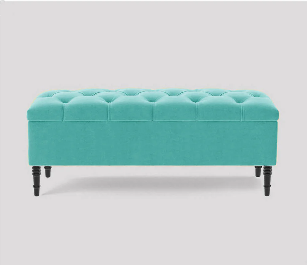 Swiss Chesterfield Upholstered Ottoman Storage Bench with Legs