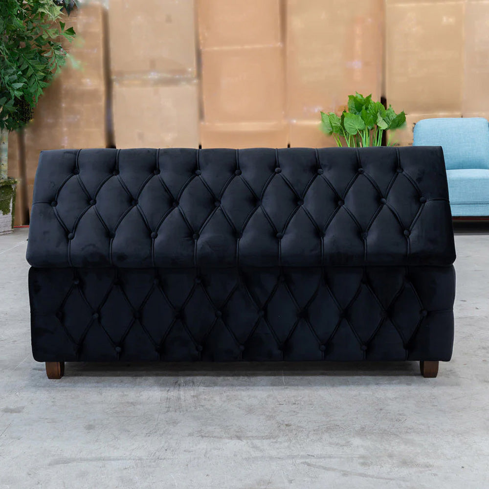 Riga Chesterfield Upholstered Ottoman Storage Box with Wooden Legs in Plush Velvet Fabric