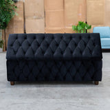 Riga Chesterfield Upholstered Ottoman Storage Box with Wooden Legs in Plush Velvet Fabric