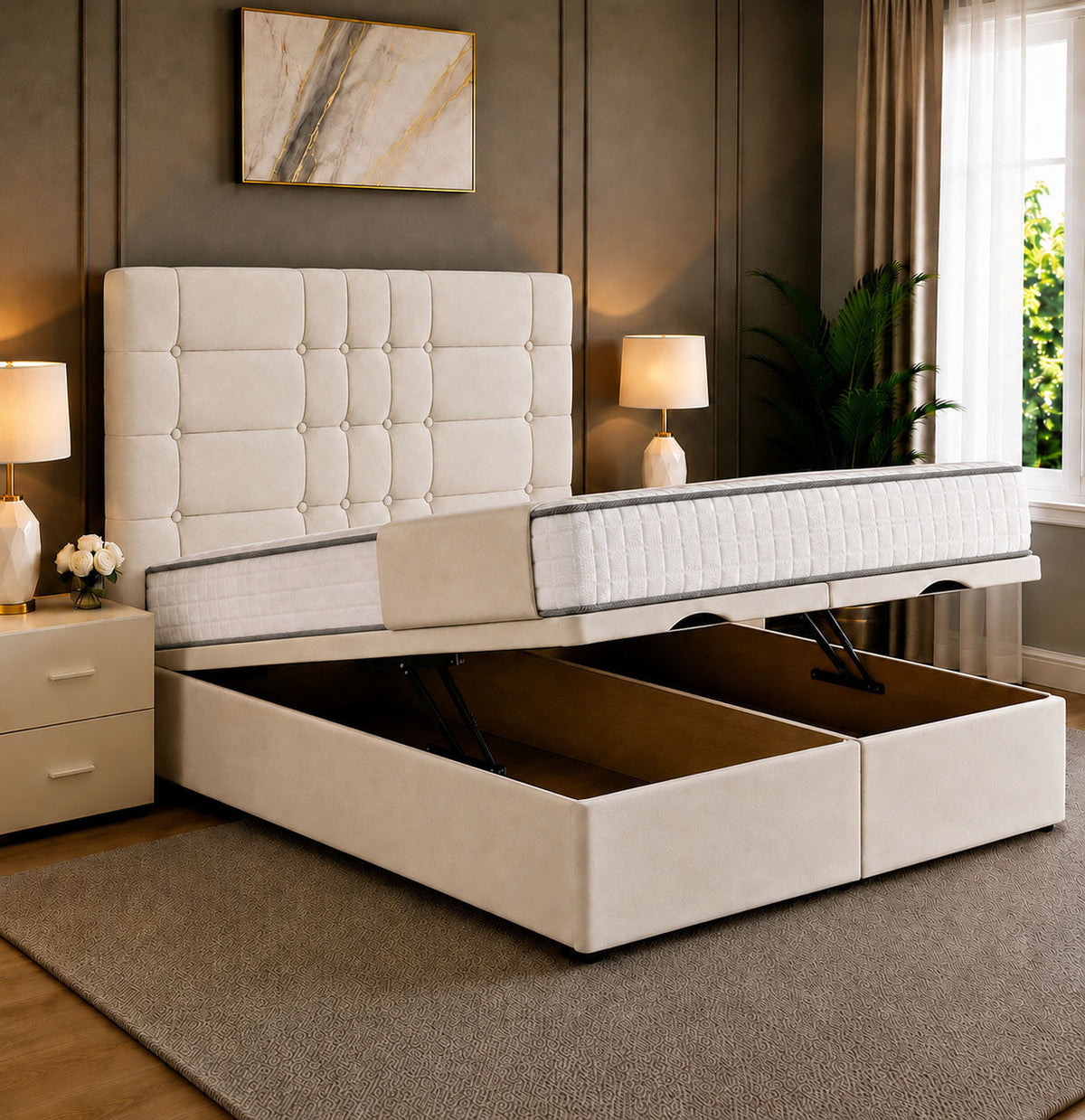 Eden Tufted Panelled Divan Storage Ottoman Bed Frame