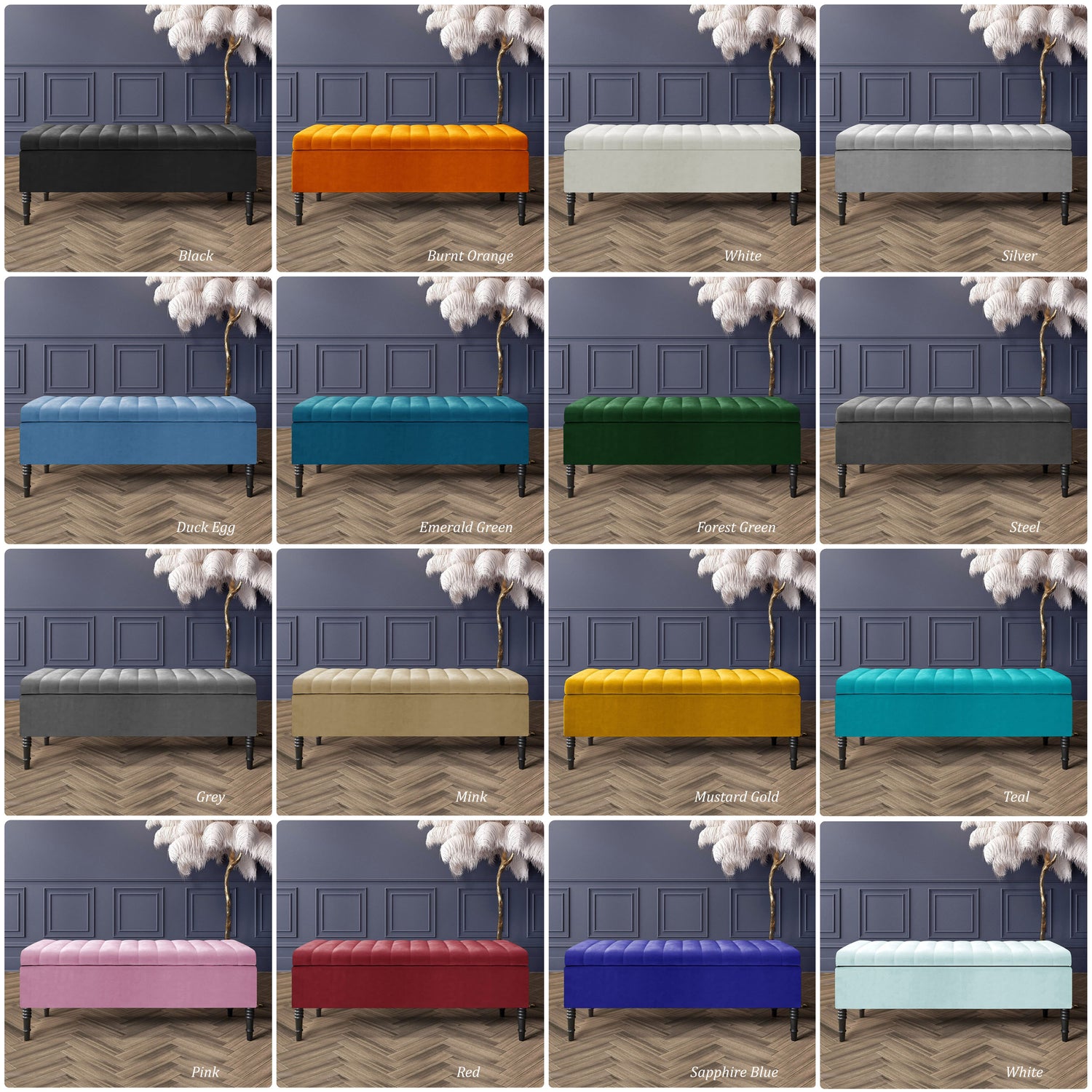 Paris Striped Ottoman Bench with storage