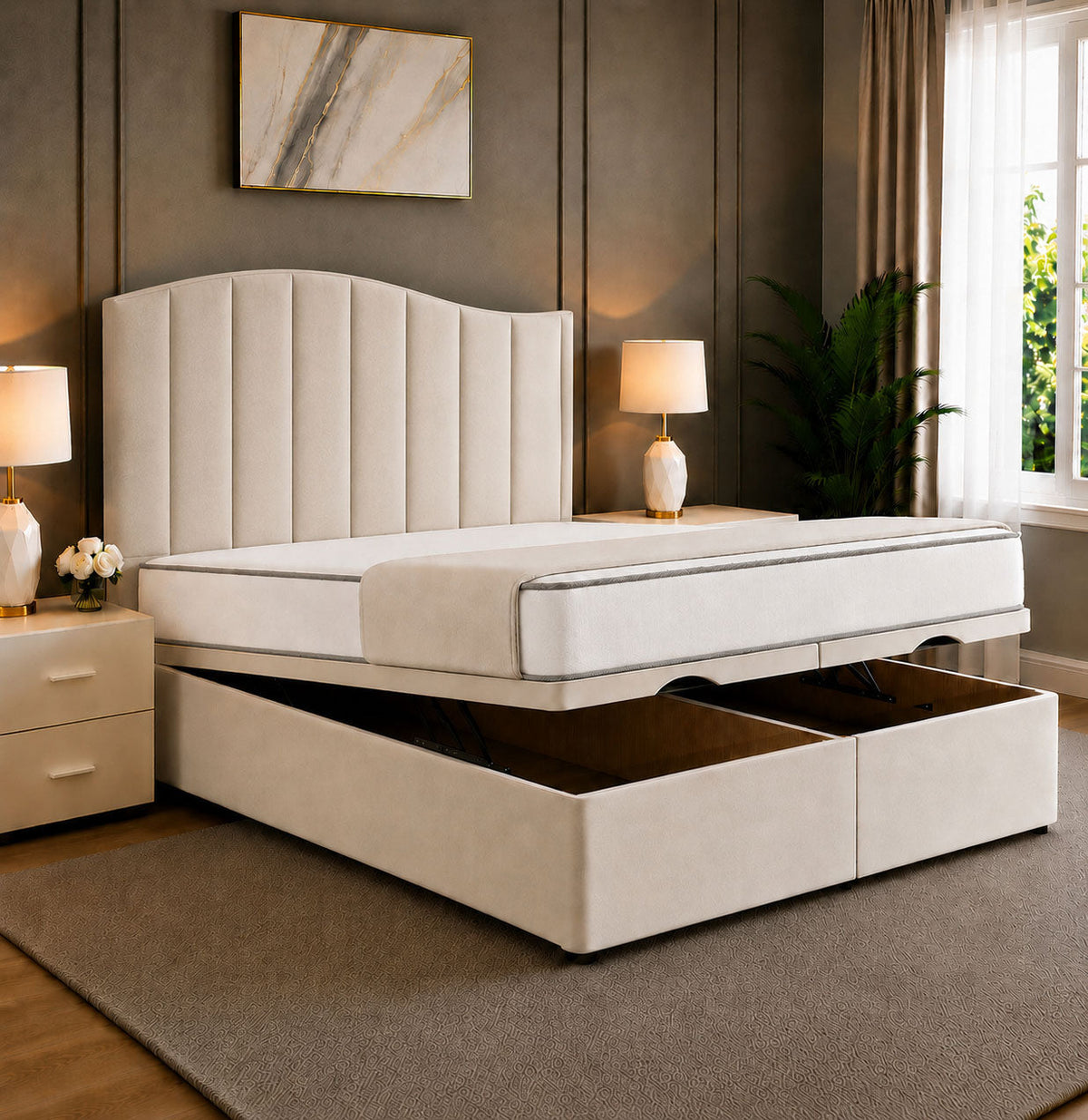 Venice Curved Panelled Divan Storage Ottoman Bed Frame