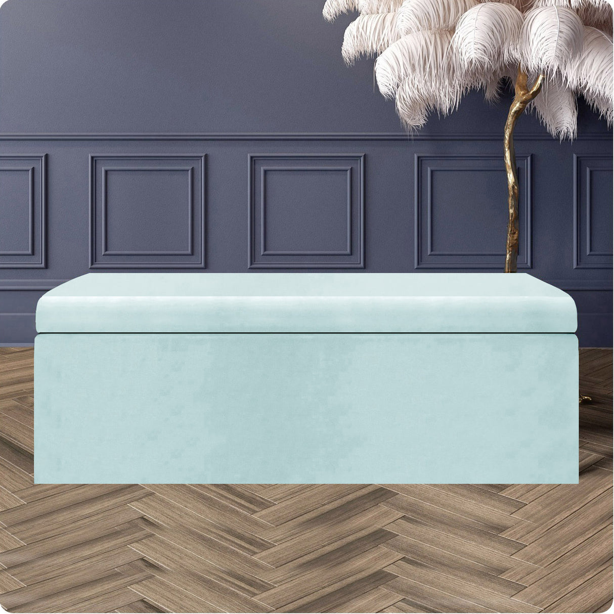 Safar Large Velvet Ottoman Storage Box with Plain Lid