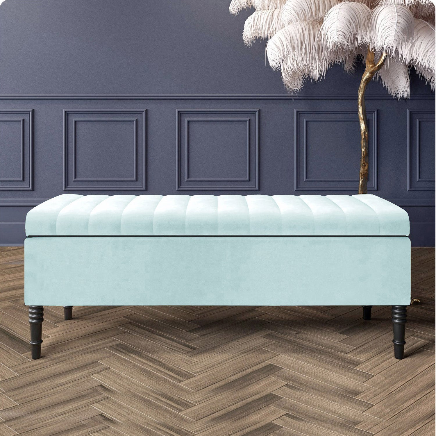 Paris Striped Ottoman Bench with storage