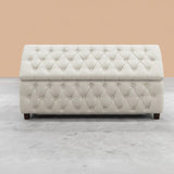 Riga Chesterfield Upholstered Ottoman Storage Box with Wooden Legs in Plush Velvet Fabric