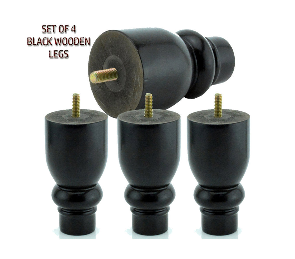 4 x Black Wooden Legs, Turned Wooden Legs for Furniture